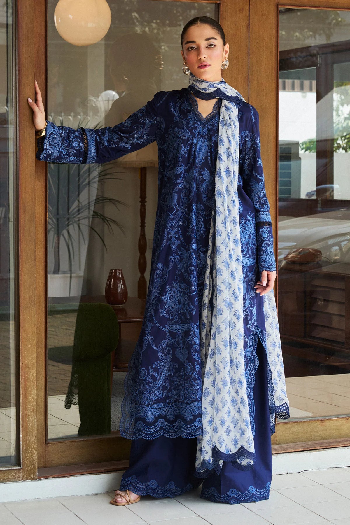 Sei-9B- Embroidered Navy Blue Lawn Ensemble By- Zara Shahjahan