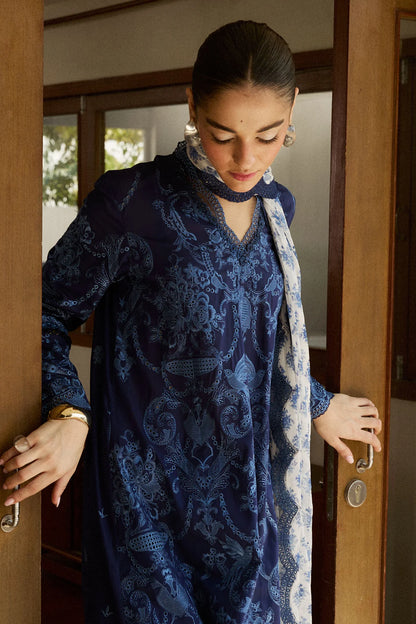 Sei-9B- Embroidered Navy Blue Lawn Ensemble By- Zara Shahjahan