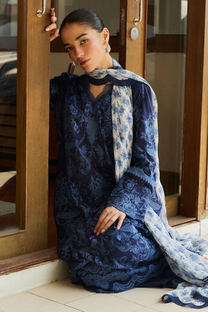 Sei-9B- Embroidered Navy Blue Lawn Ensemble By- Zara Shahjahan