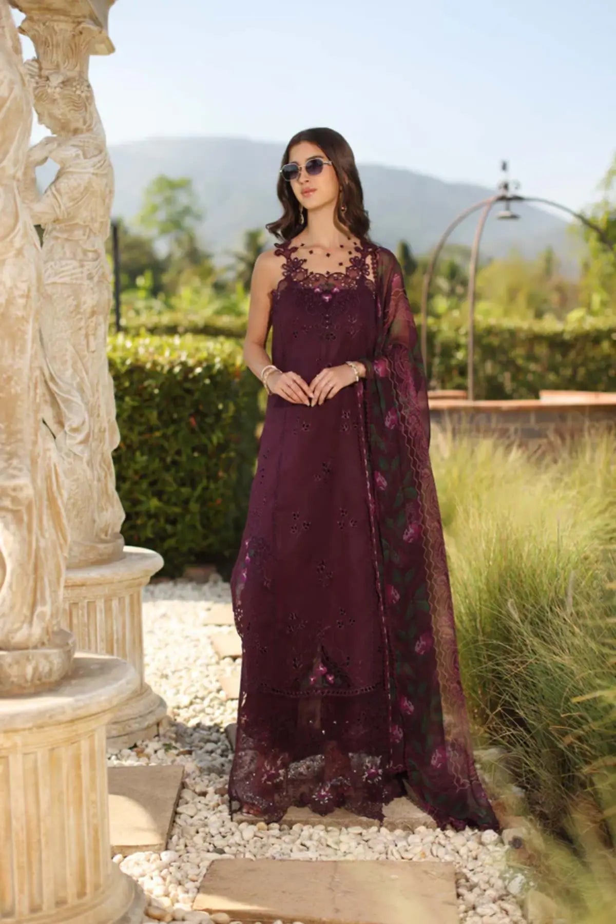 Selene D8-B plum embroidered lawn ready to wear suit by Saadia Asad Noor Luxury Eid Schiffli ’26