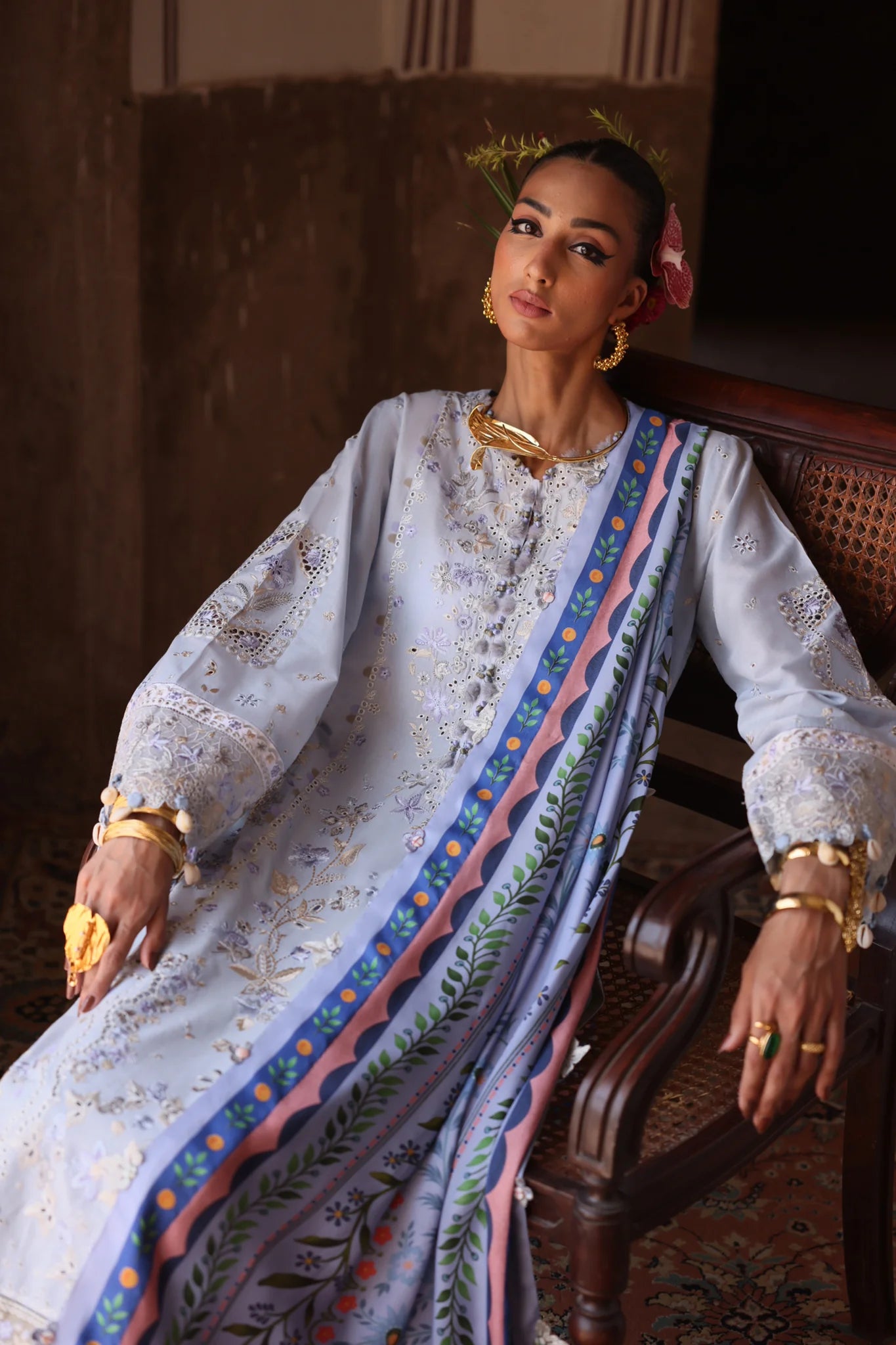 Serene 01-B- Ice Blue Renaissance Lawn Outfit By- Elan
