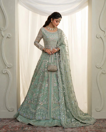 Selin Faiza Saqlain mint organza stitched Walima dress with embroidered dupatta and raw silk lehenga – Pakistanimoda UK shipping