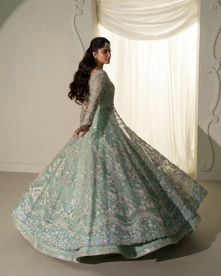 Selin Faiza Saqlain mint organza stitched Walima dress with embroidered dupatta and raw silk lehenga – Pakistanimoda UK shipping