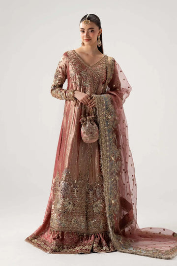 Seliora rani pink luxury bridal angrakha lehenga with Banarsi jamawar lehenga and dupatta by Maria B