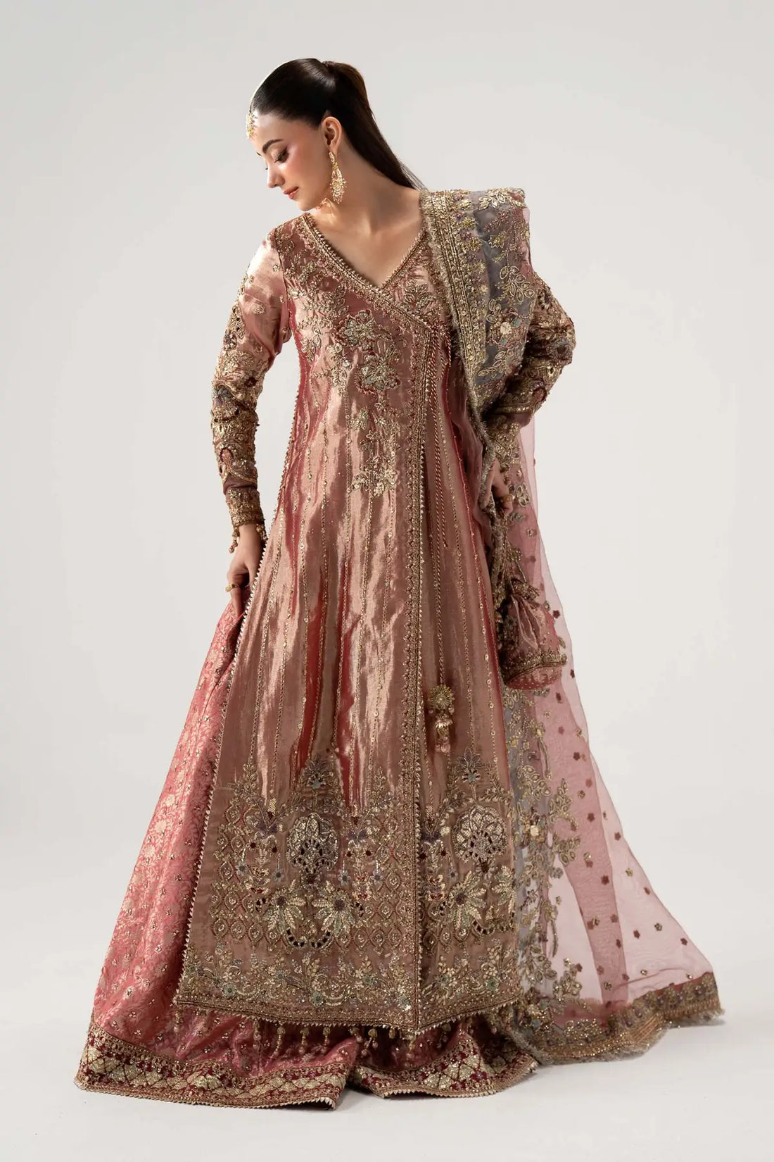Seliora rani pink luxury bridal angrakha lehenga with Banarsi jamawar lehenga and dupatta by Maria B