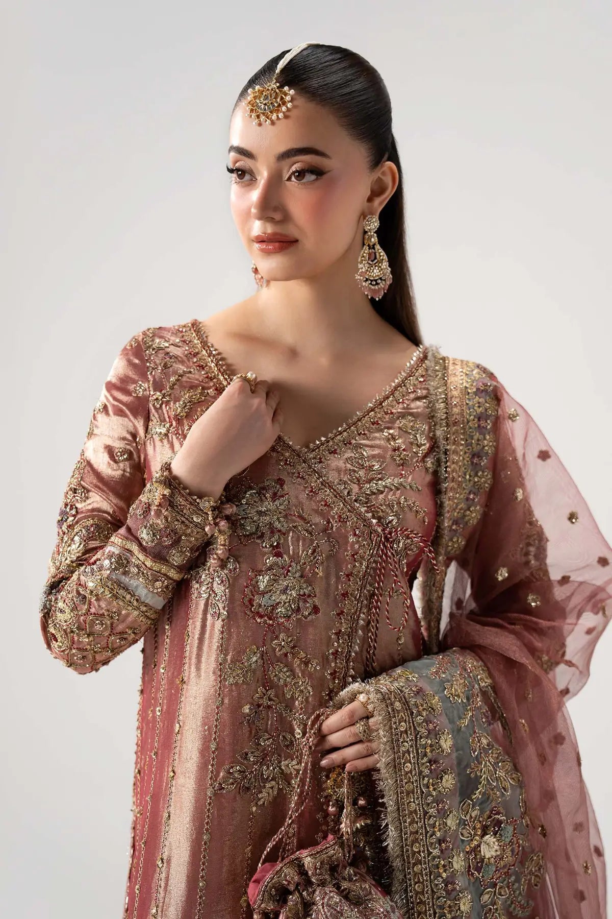 Seliora rani pink luxury bridal angrakha lehenga with Banarsi jamawar lehenga and dupatta by Maria B