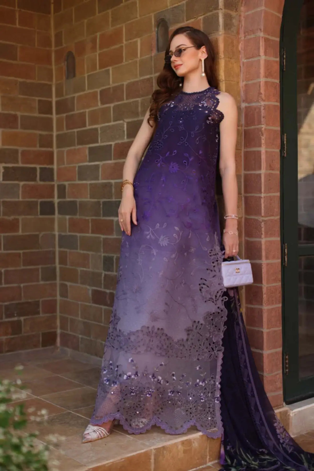 Seraphine D4-A purple luxury lawn ready suit by Saadia Asad Noor Luxury Eid Schiffli ’26