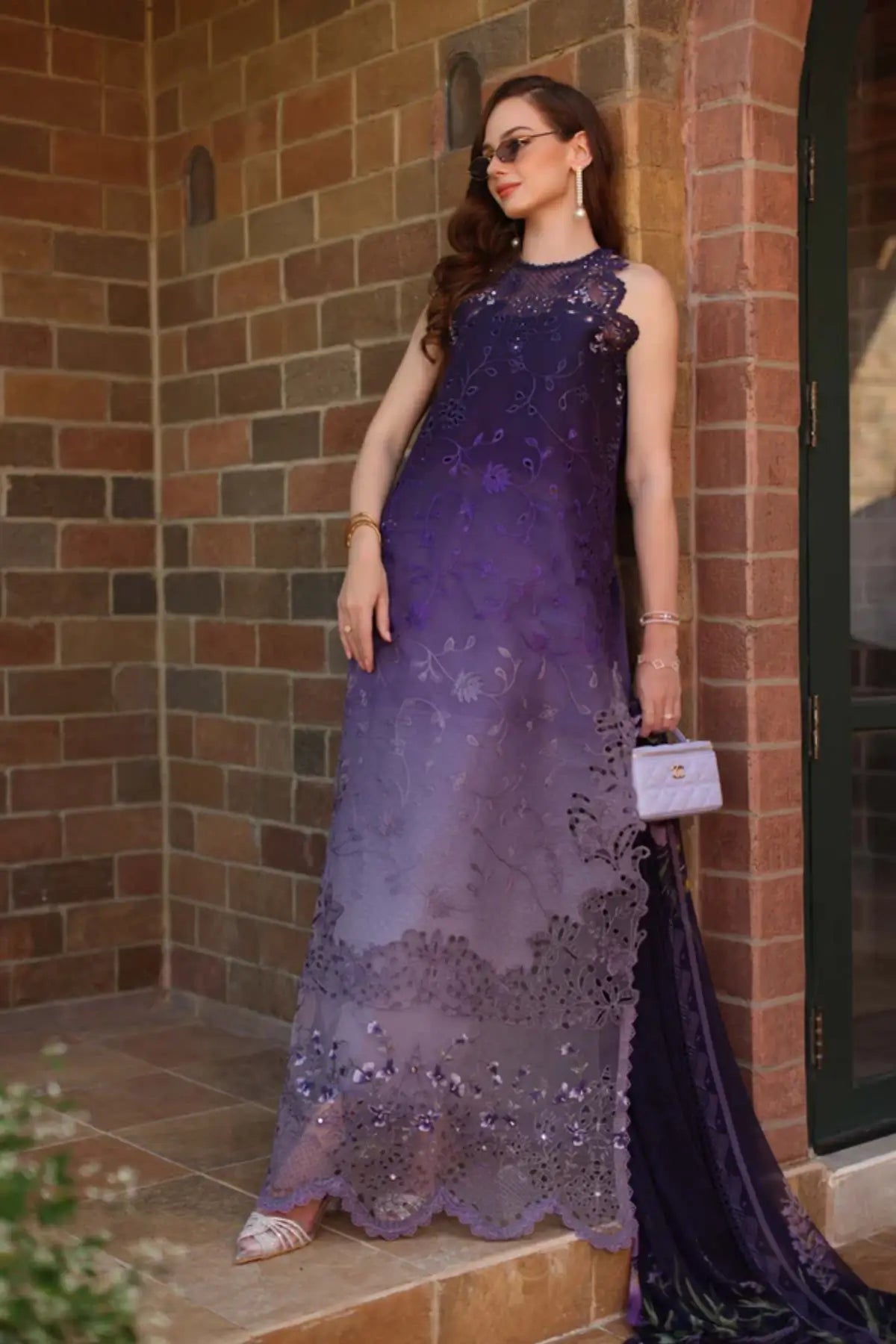 Seraphine D4-A purple luxury lawn ready suit by Saadia Asad Noor Luxury Eid Schiffli ’26