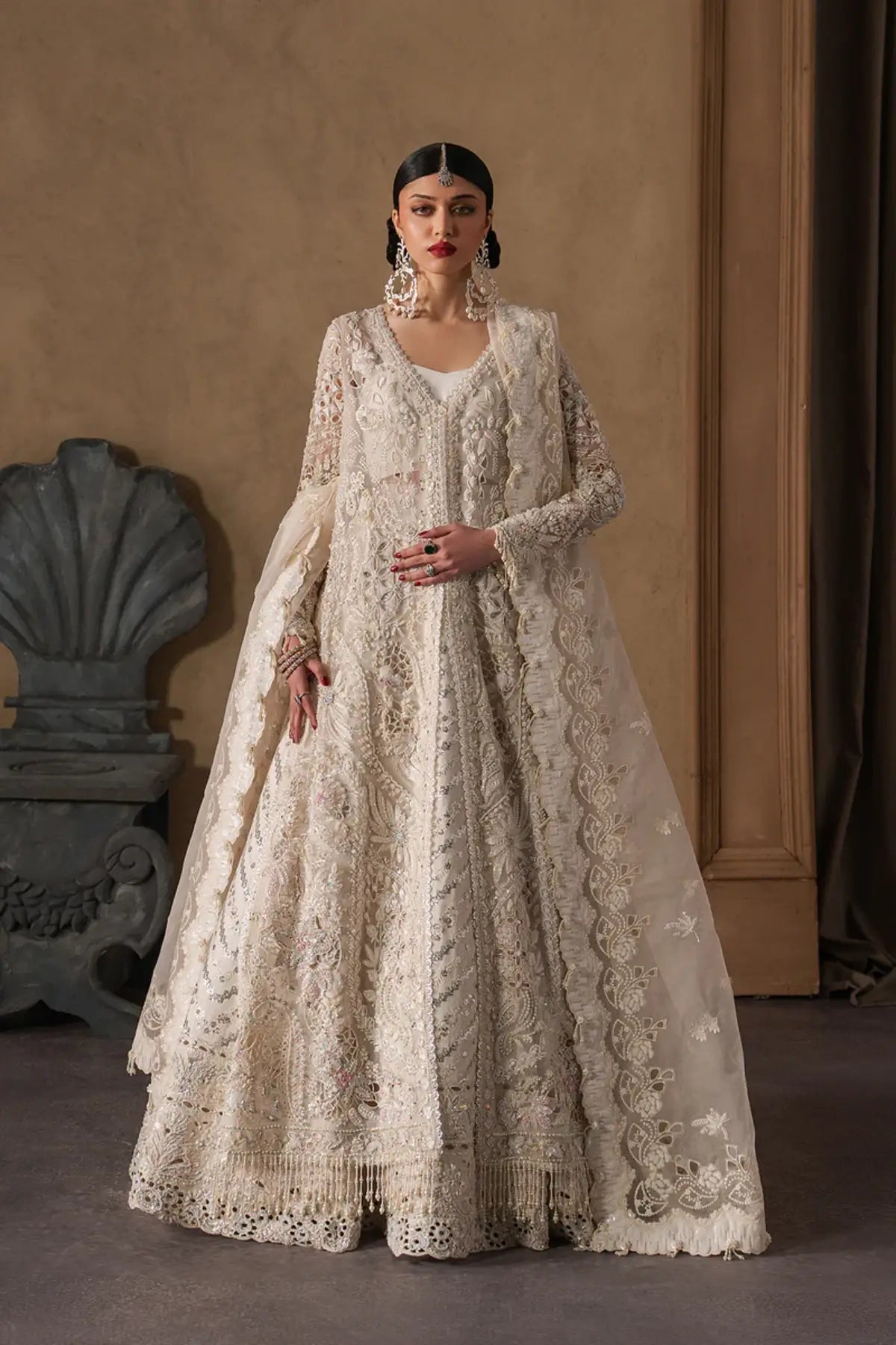 Seraphine by Afrozeh royal white stitched organza bridal lehenga with heavy embroidery luxury Pakistani wedding wear