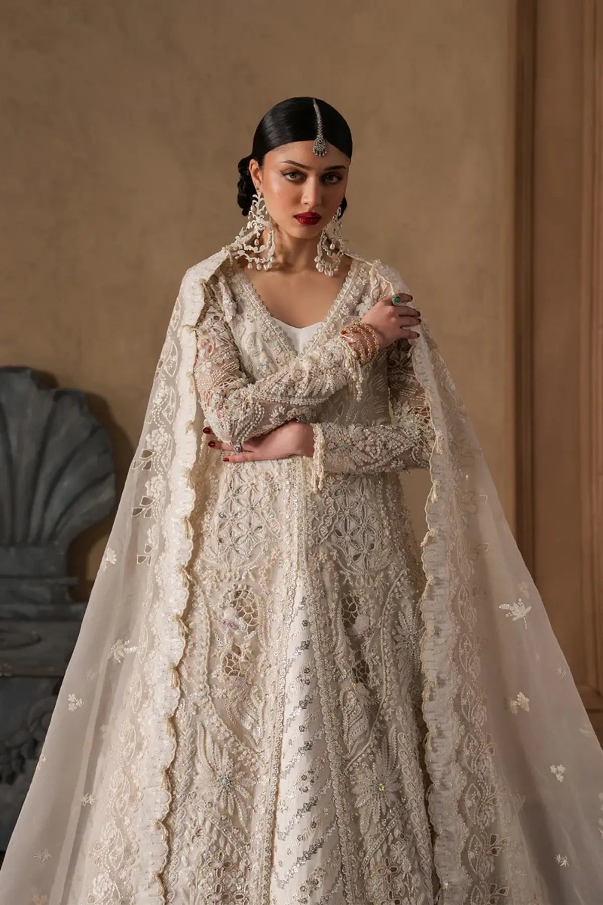 Seraphine by Afrozeh royal white stitched organza bridal lehenga with heavy embroidery luxury Pakistani wedding wear
