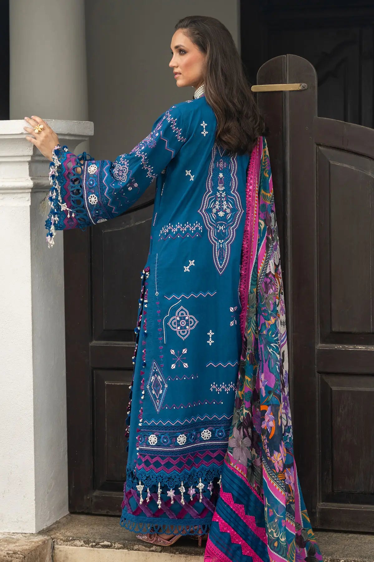 Seraya Annus Abrar teal blue embroidered lawn ready to wear suit