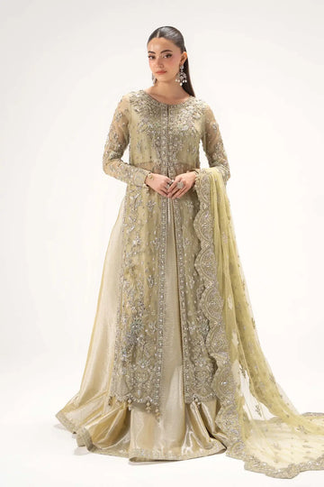 Serelia apple green organza bridal gown with tissue lehenga, bustier and net dupatta by Maria B Retro Shadmani