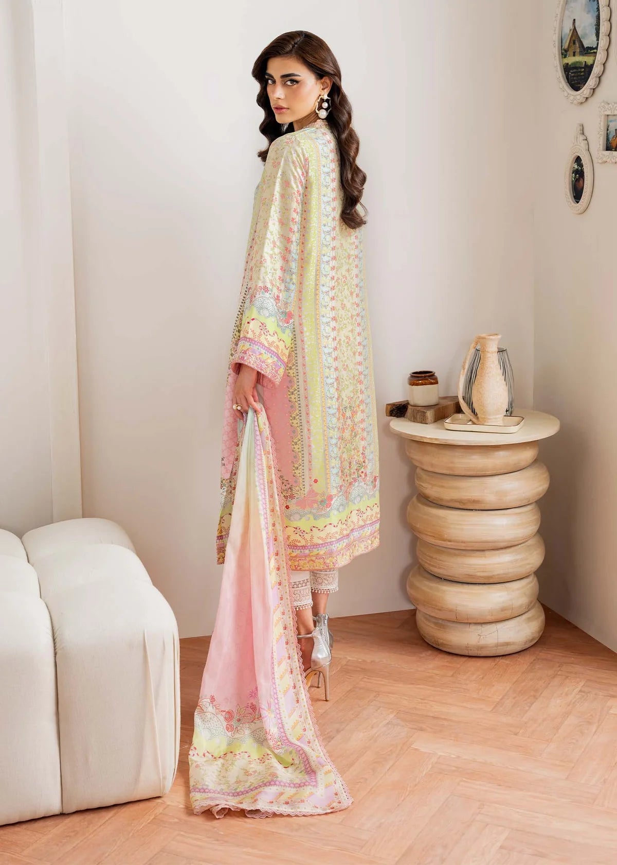 Seris-Pastel embroidered raw silk Eid outfit for women by-Kanwal Malik