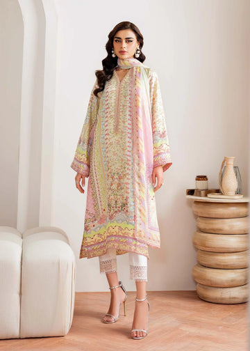 Seris-Pastel embroidered raw silk Eid outfit for women by-Kanwal Malik
