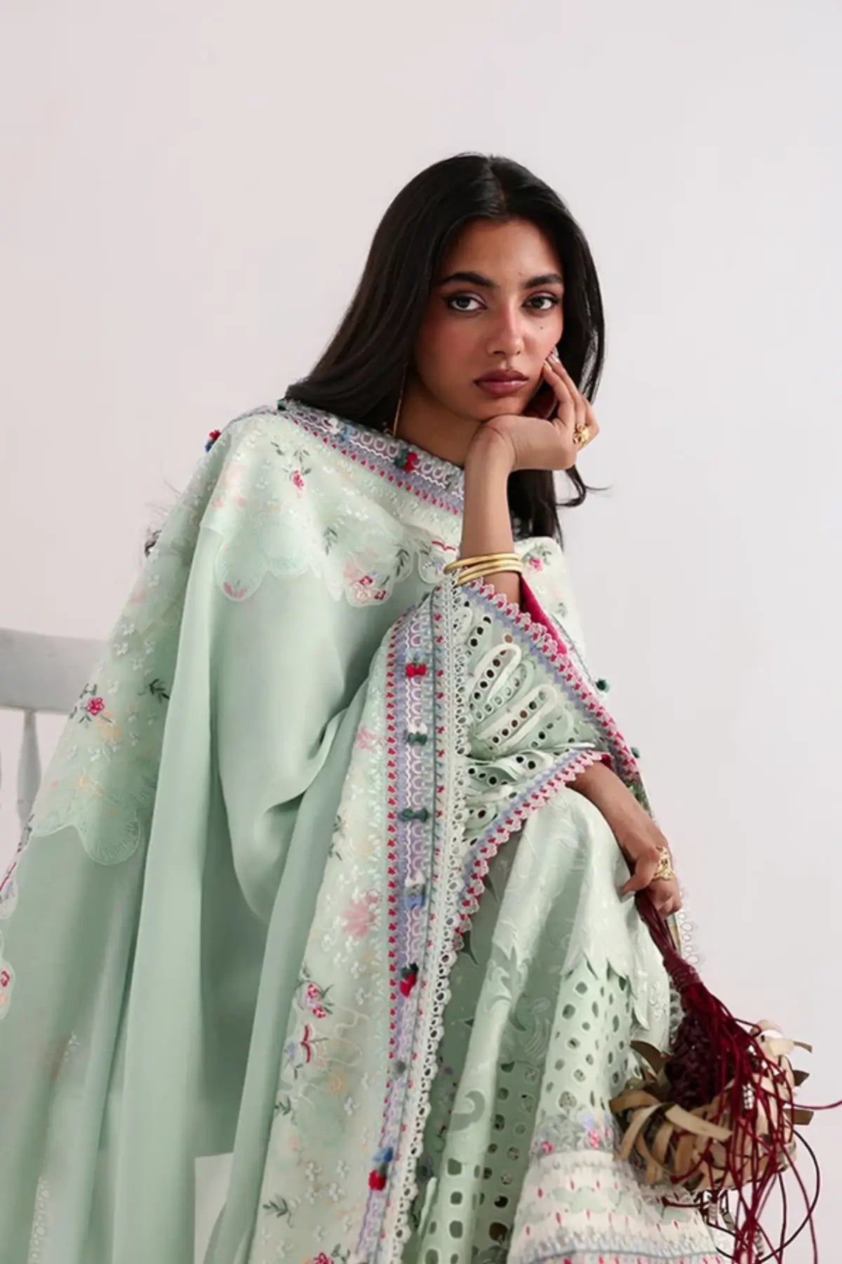Seroli mint green Lawn Eid 2026 festive suit by Suffuse with chiffon dupatta