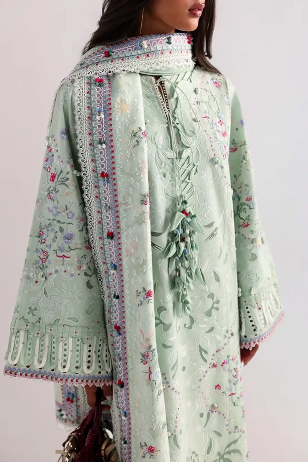 Seroli mint green Lawn Eid 2026 festive suit by Suffuse with chiffon dupatta