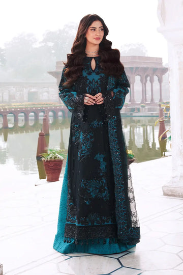Shabnum black stitched party wear dress worldwide embroidered net stone work jamawar trouser Pakistanimoda.com
