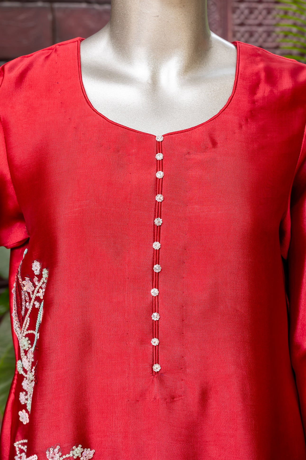 Shafaq – Red Sheesha Silk Dress with Organza Dupatta for Women