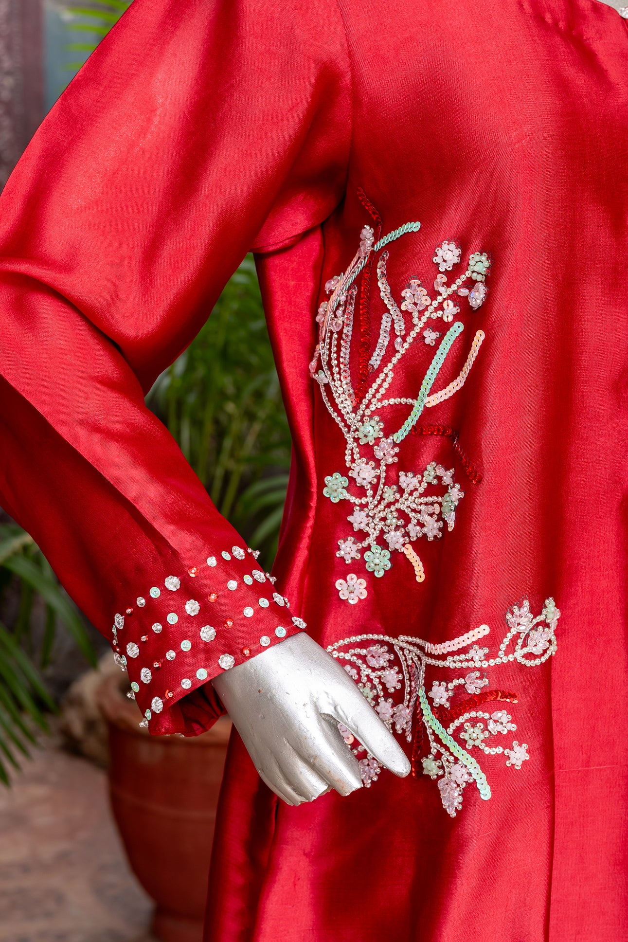 Shafaq – Red Sheesha Silk Dress with Organza Dupatta for Women