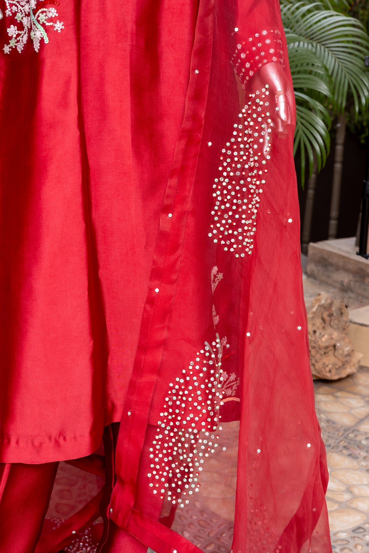 Shafaq – Red Sheesha Silk Dress with Organza Dupatta for Women