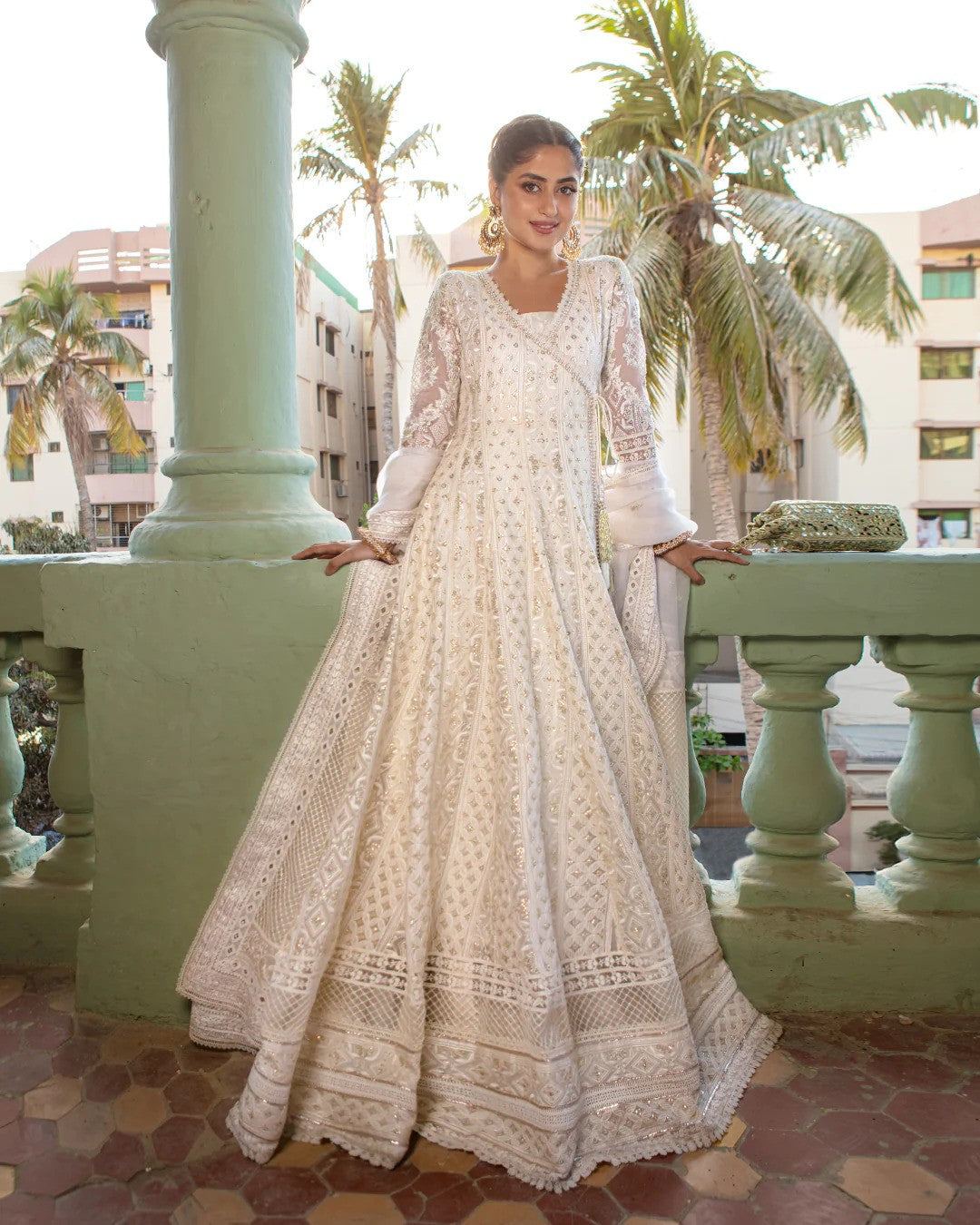 Shahana - White Silk Anarkali Dress By Faiza Saqlain