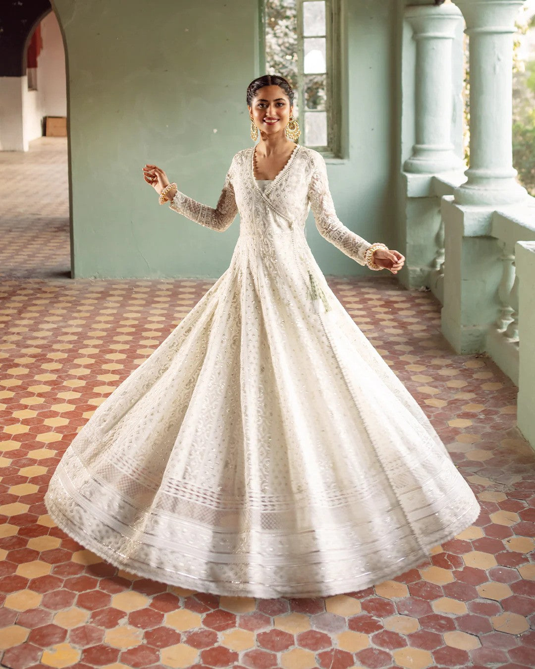 Shahana - White Silk Anarkali Dress By Faiza Saqlain