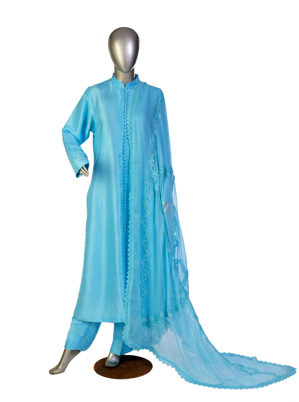 Shahbano-Elegant Ice Blue Raw Silk Embellished outfit