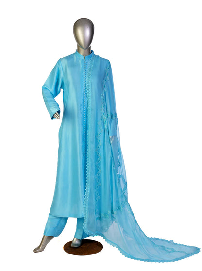Shahbano-Elegant Ice Blue Raw Silk Embellished outfit