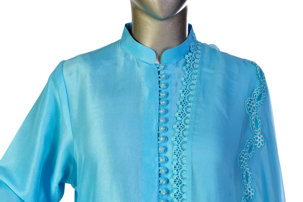 Shahbano-Elegant Ice Blue Raw Silk Embellished outfit