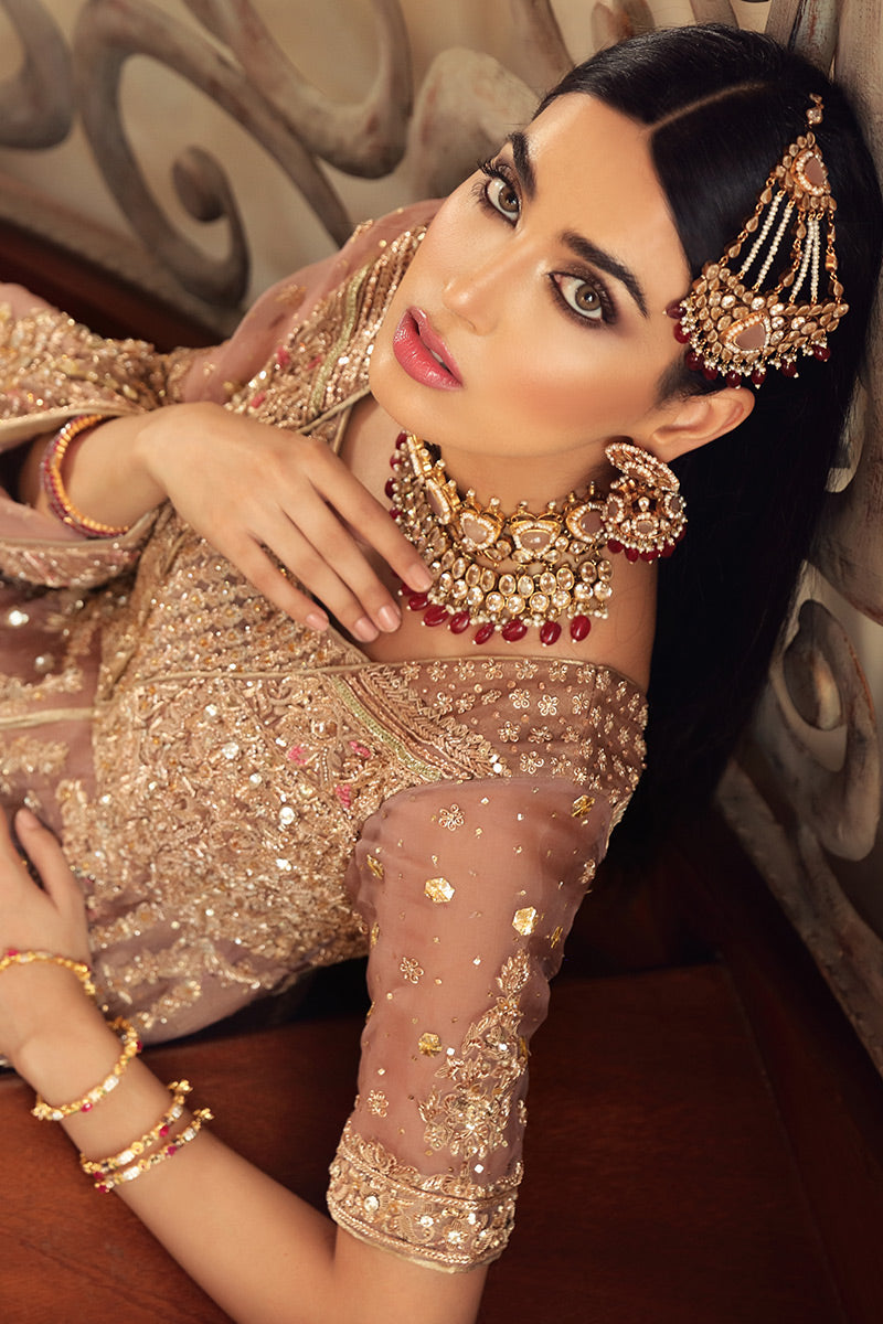 Shahbano-Ethereal lilac Paksitani Wedding dress with tissue Lehenga