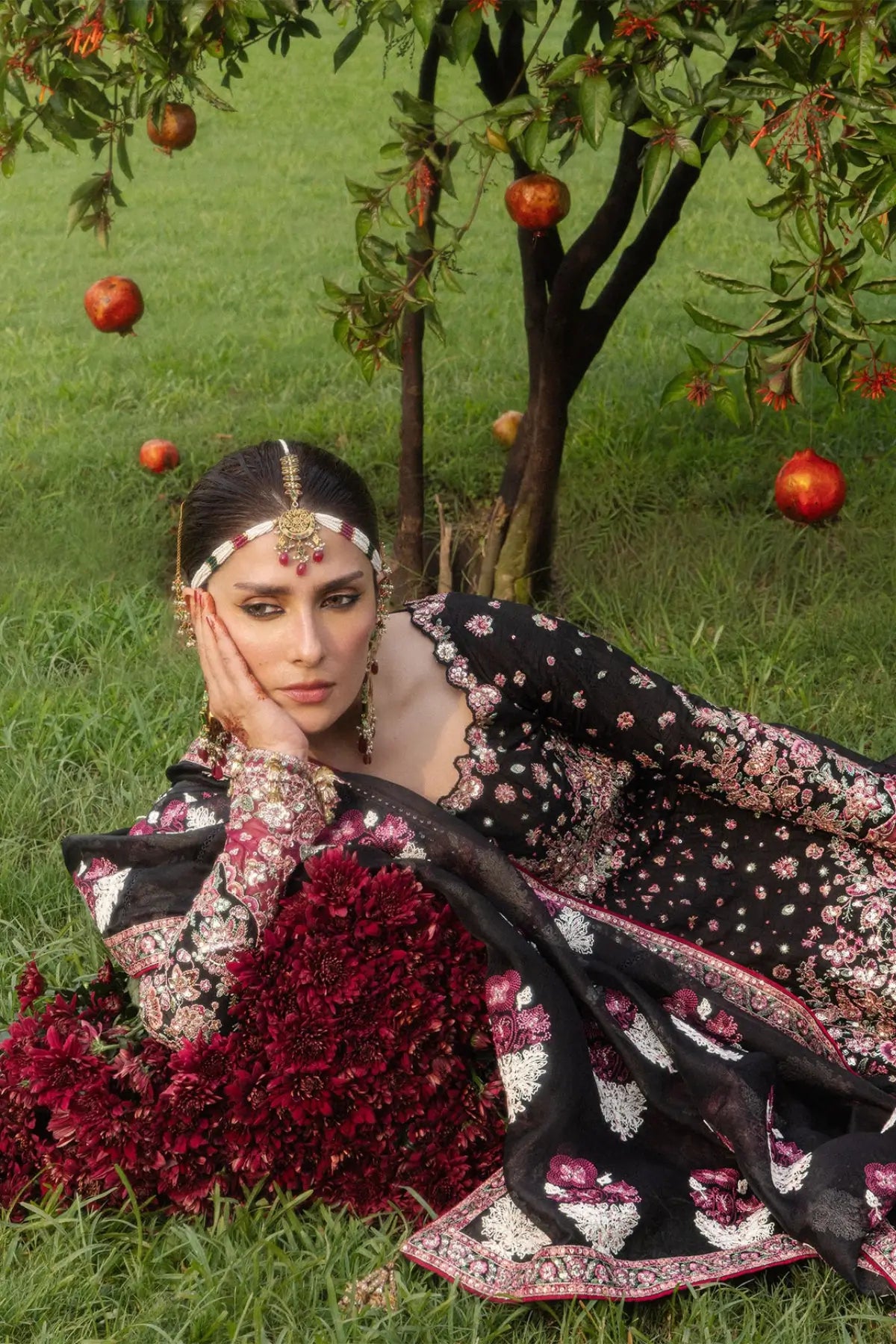 Shahnoor Hussain Rehar black raw silk stitched wedding Peshwas with fuchsia churidar and embroidered organza dupatta