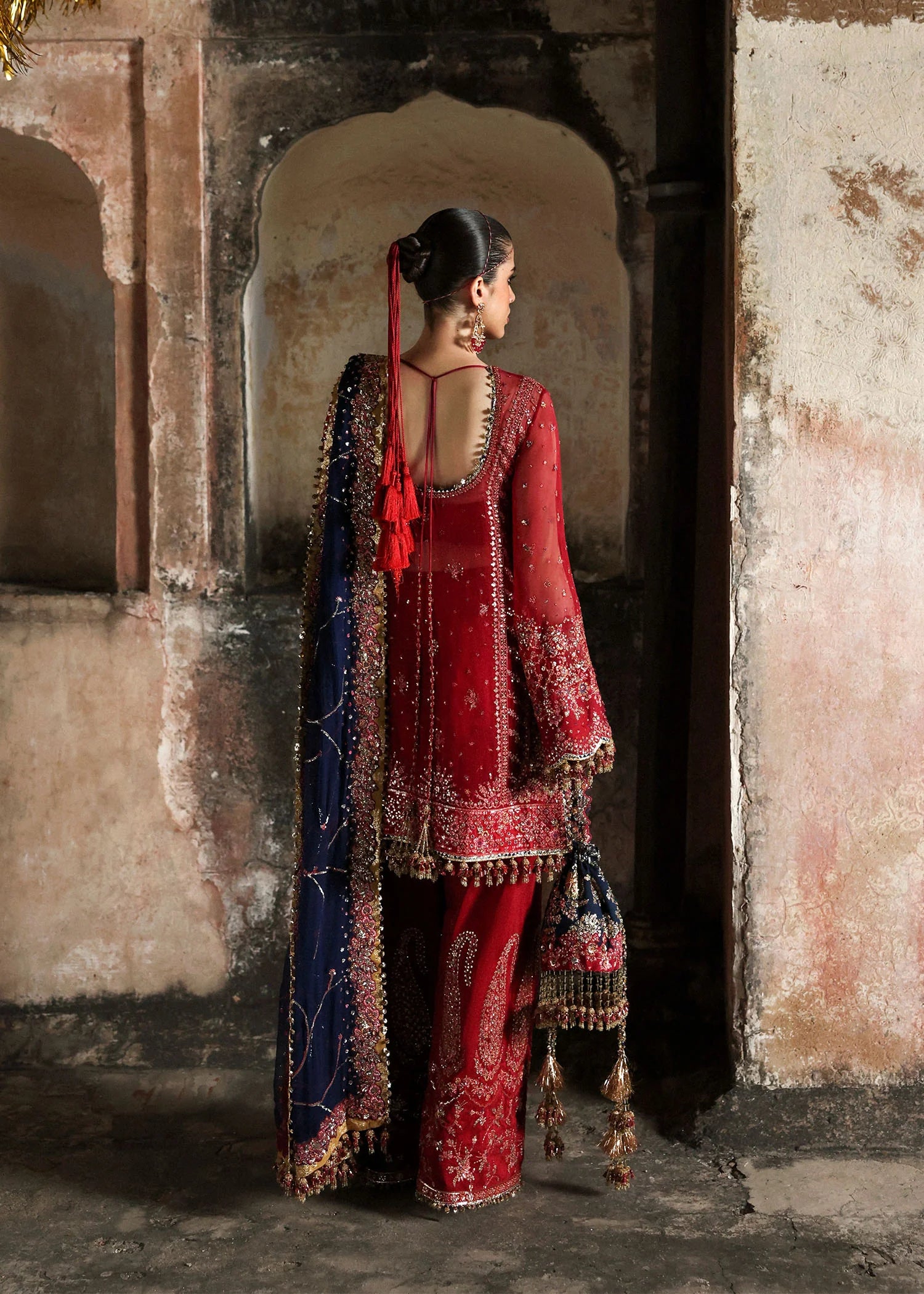 Shahrbano Cherry Red Chiffon Embroidered Shalwar Kameez Online 2025