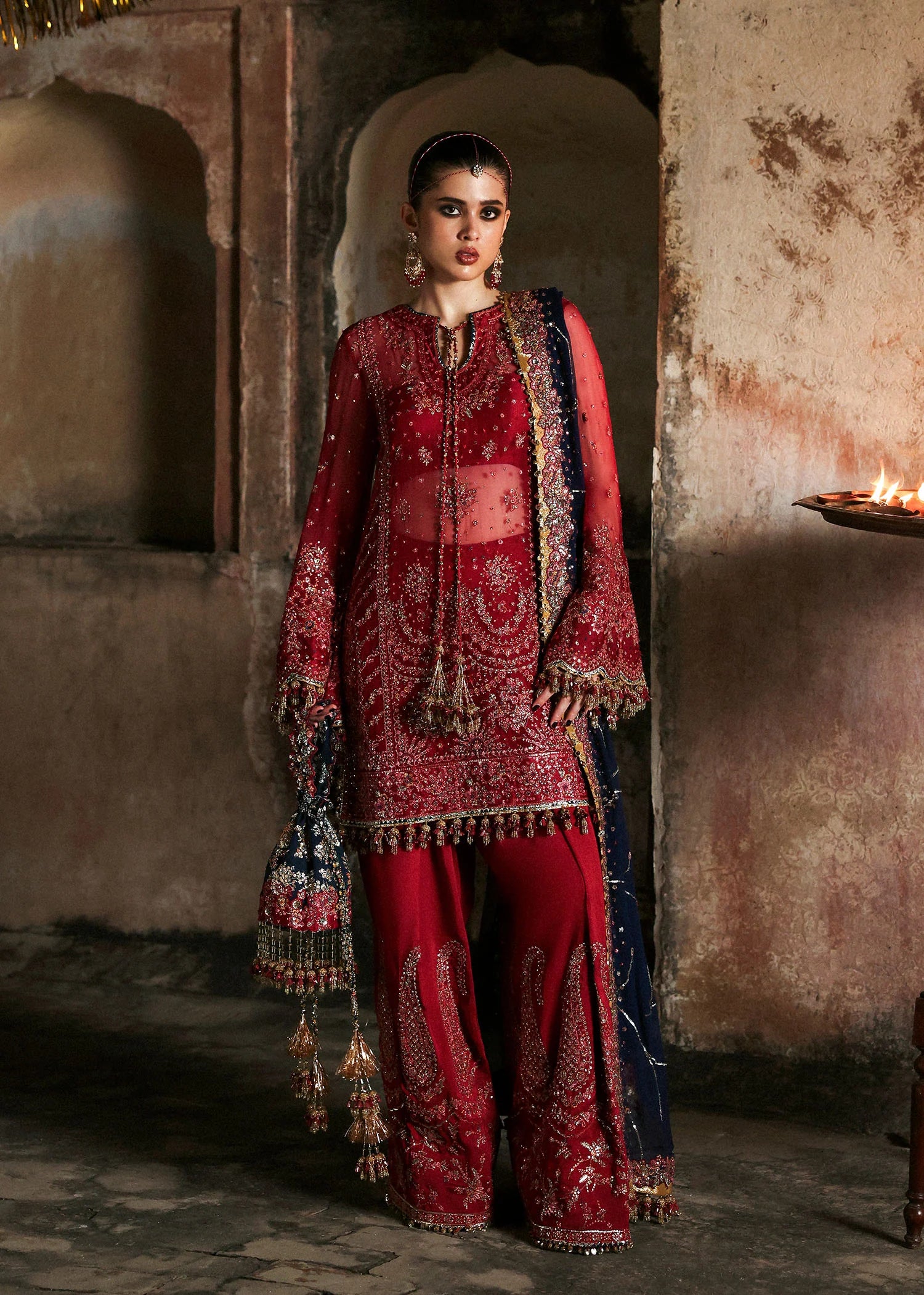 Shahrbano Cherry Red Chiffon Embroidered Shalwar Kameez Online 2025