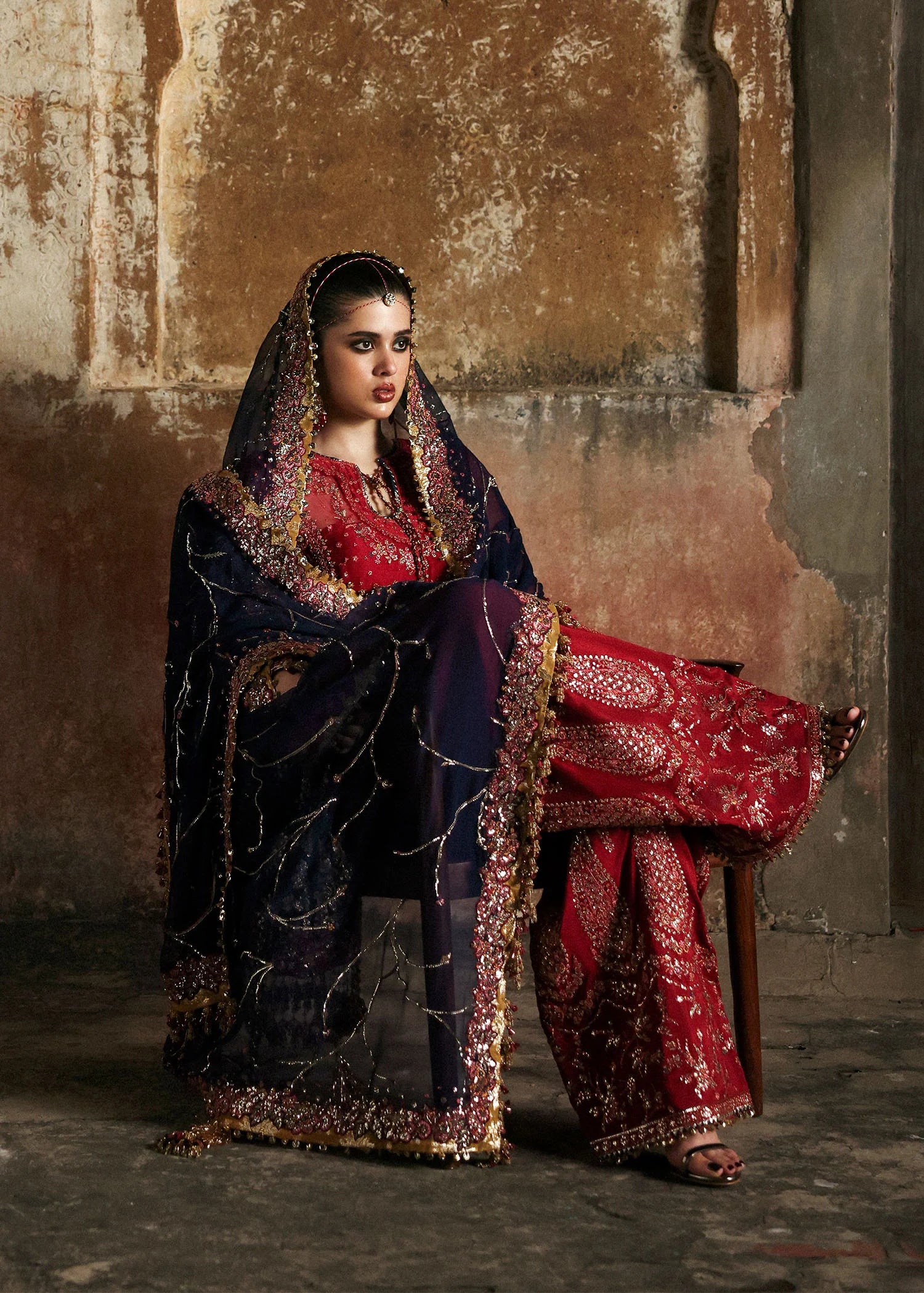 Shahrbano Cherry Red Chiffon Embroidered Shalwar Kameez Online 2025