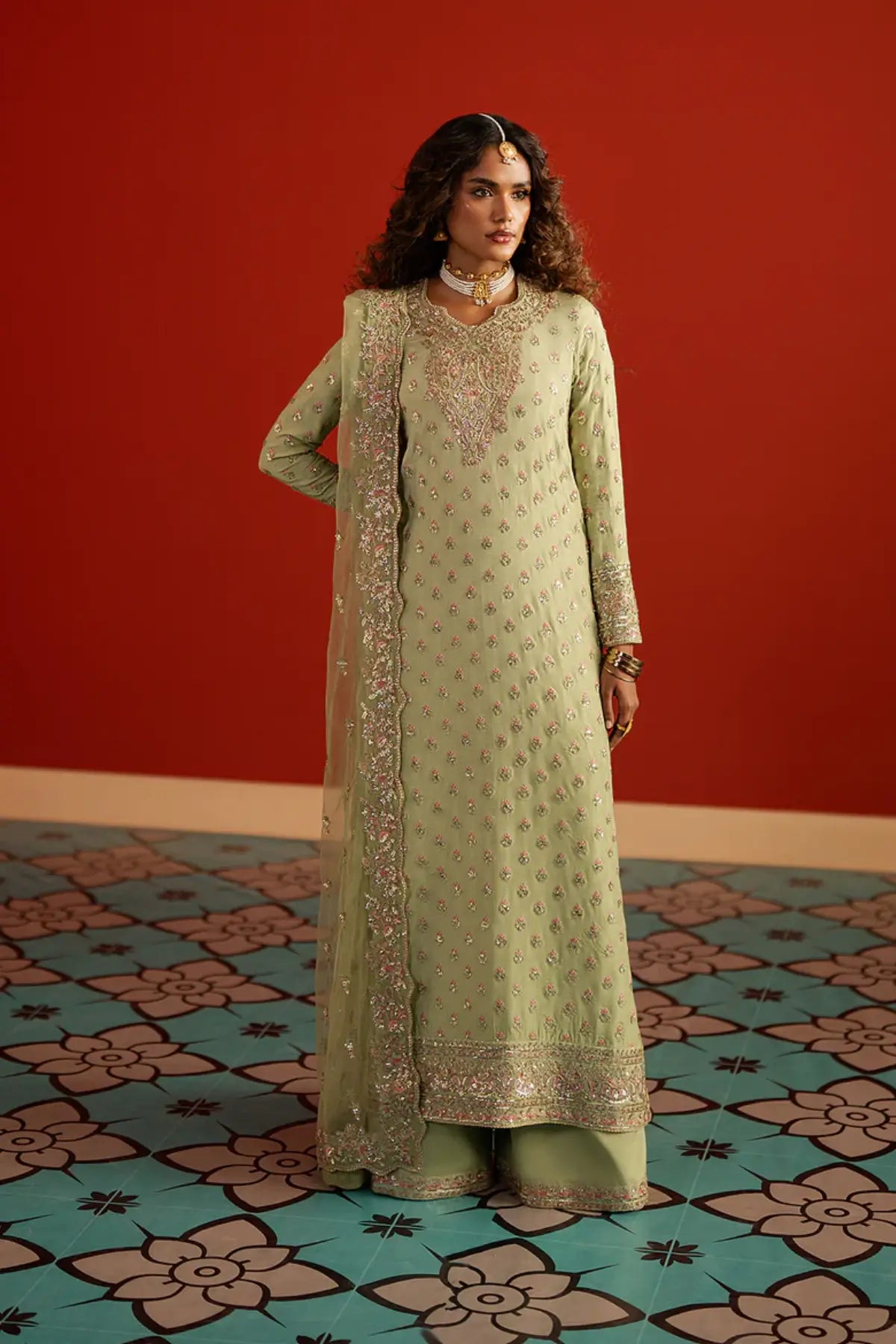 Shahwar Afrozeh pastel green raw silk Pakistani formal wear DIVANI 2025 stitched outfit Pakistanimoda.