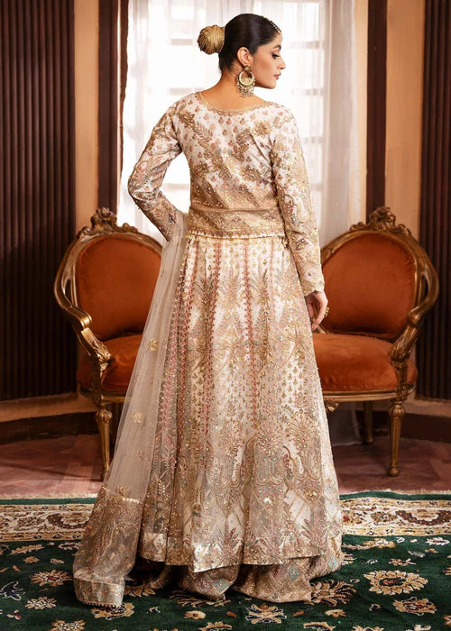Shama- Pakistani White Long Pishwas & Lehenga Ensemble for Parties