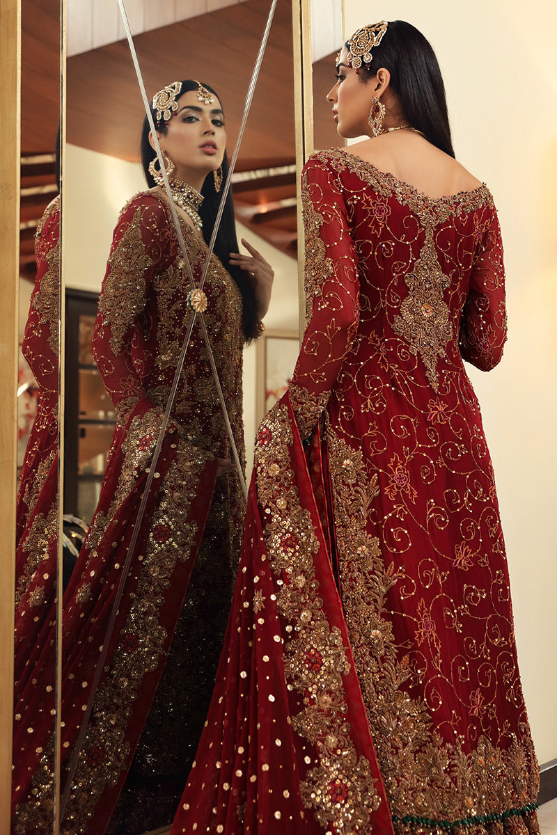 Shazmin-Regal cherry red Gharara set for Pakistani Wedding