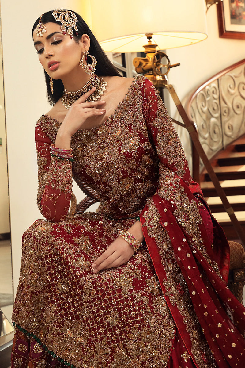 Shazmin-Regal cherry red Gharara set for Pakistani Wedding