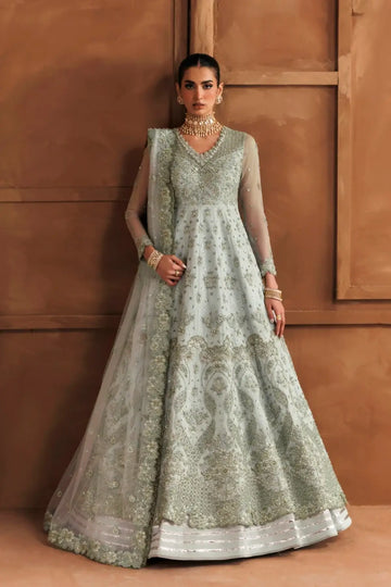Shehnai mint handworked net Pakistani wedding stitched Anarkali with embellished dupatta from Riwayat Bridal Edit 26