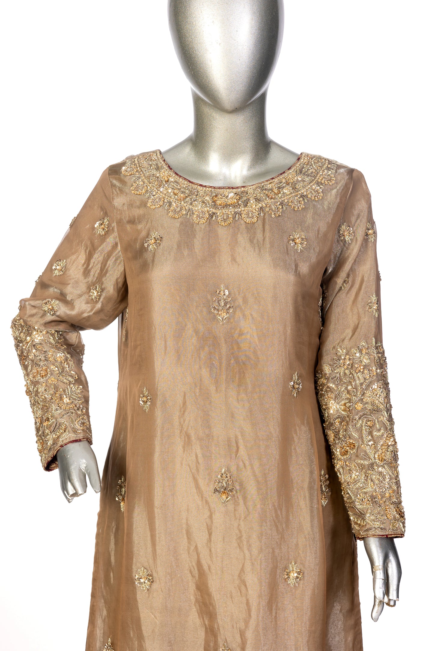MariamRaj Gold Tissue Wedding Outfit with Maroon Net Dupatta – Shehnaz