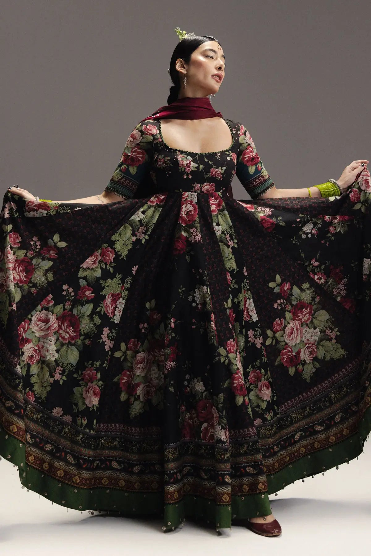 Shehzadi D5 Zara Shahjahan Anarkali 2026 black stitched Anarkali Pakistanimoda