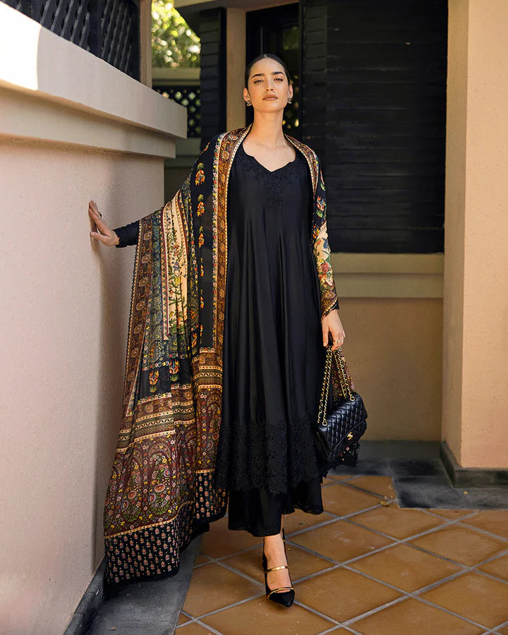 Shelina- Glamorous Black Silk Ensemble By- Faiza Saqlain