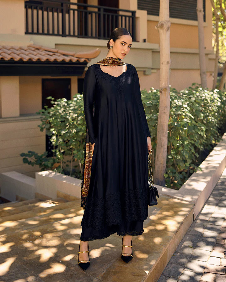 Shelina- Glamorous Black Silk Ensemble By- Faiza Saqlain
