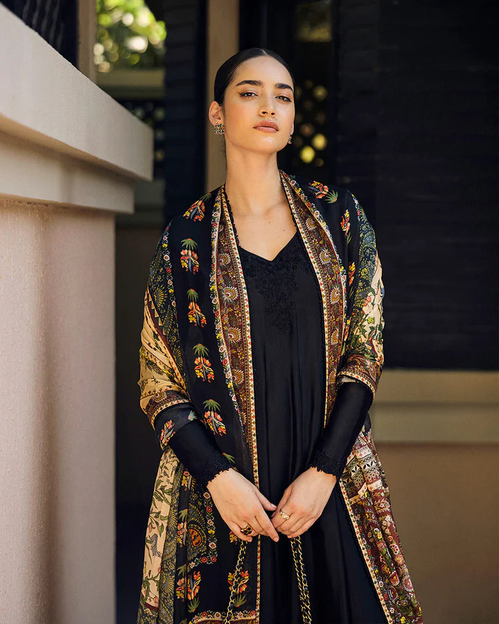 Shelina- Glamorous Black Silk Ensemble By- Faiza Saqlain