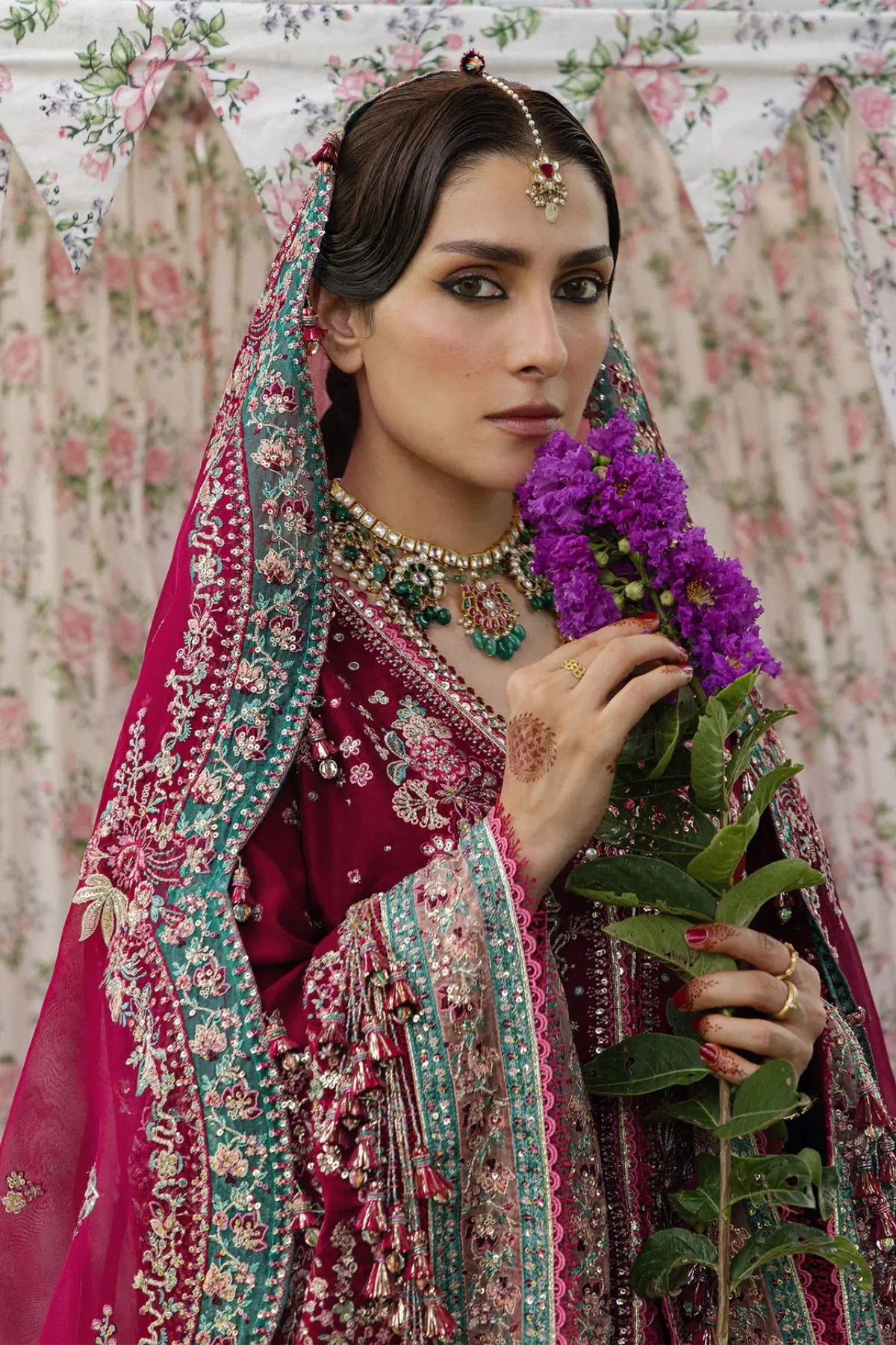 Sher Bano Hussain Rehar fuchsia pink embroidered stitched jacket and lehenga with organza dupatta