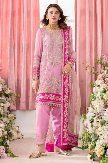 Charizma DD5-01 stitched pink chiffon dress with embroidery and organza dupatta – Diamond Dust collection available at Pakistanimoda with global shipping