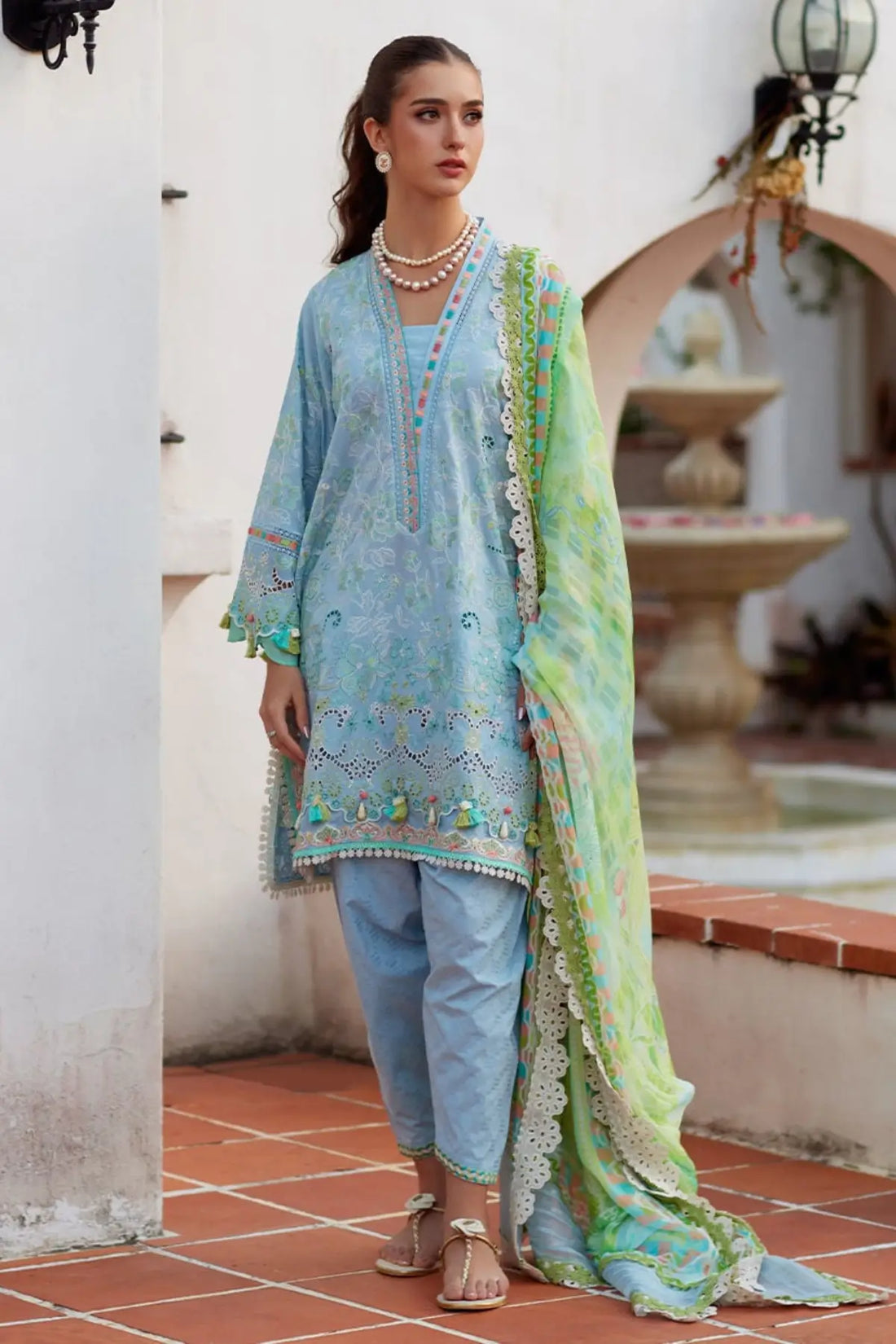 Sienna Sky Blue by Farah Talib Aziz sky blue embroidered lawn stitched 3PC suit