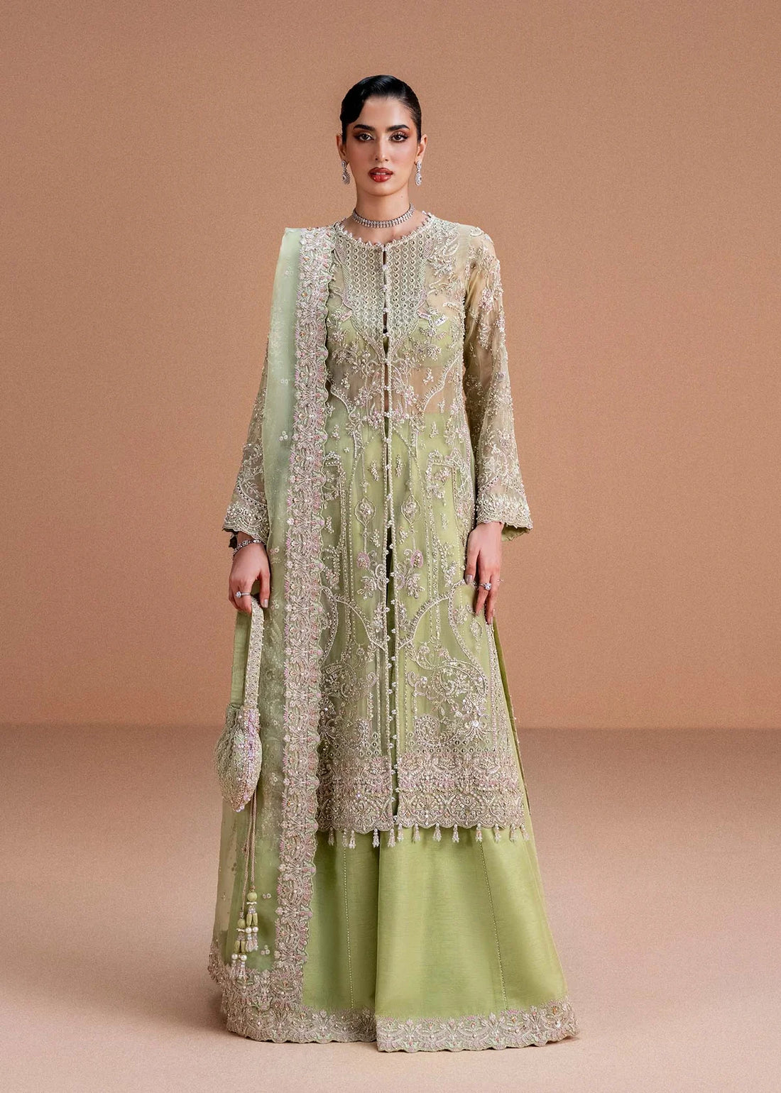 Sila by Kanwal Malik lime green embroidered organza ensemble for weddings