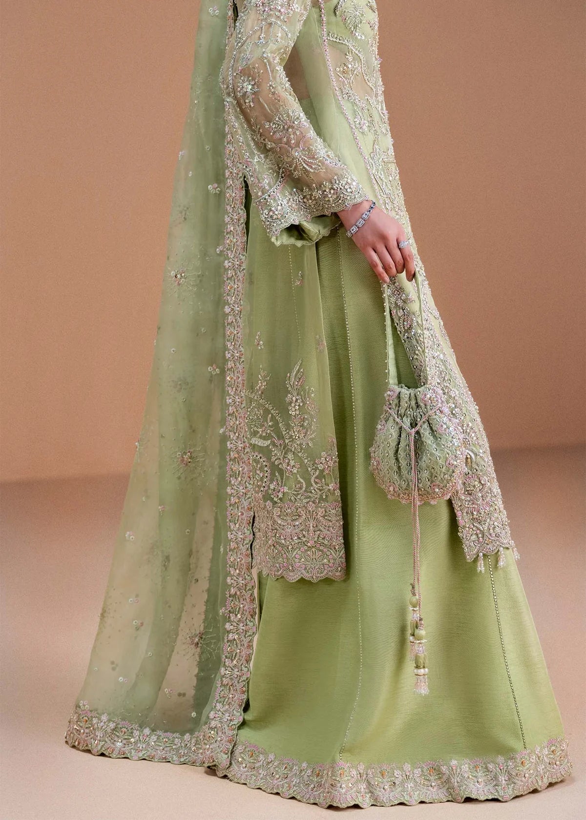 Sila by Kanwal Malik lime green embroidered organza ensemble for weddings