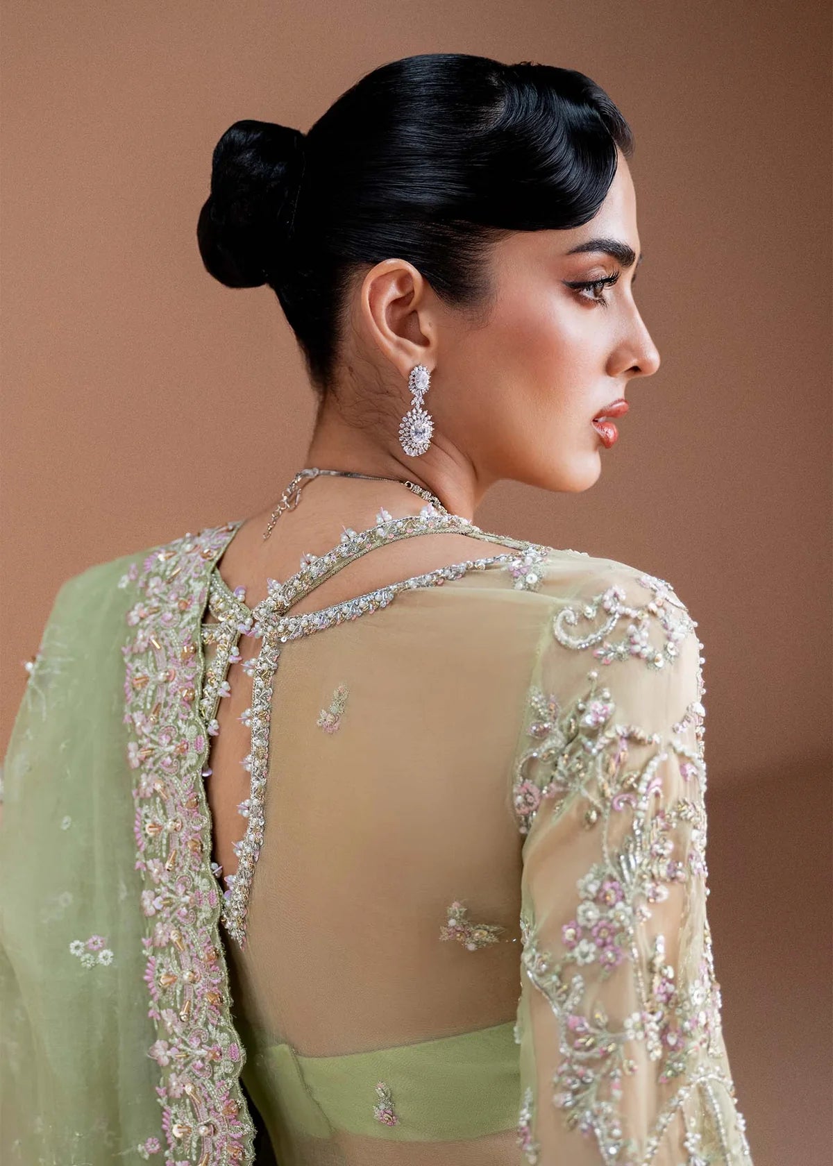 Sila by Kanwal Malik lime green embroidered organza ensemble for weddings
